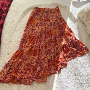 Miami Asymmetrical Skirt in Fiery Red and Warm Orange
